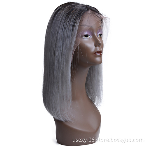 New Arrival Raw Indian Hair Bob Wigs Ombre 1B/Grey Human Hair  Wig Short Straight Lace Front Wig For Black Women